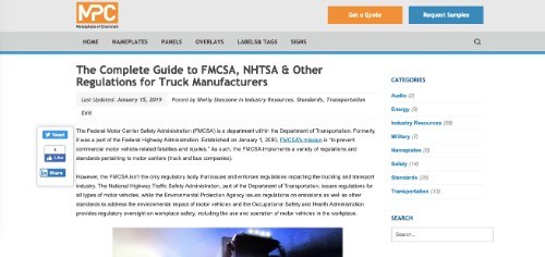 FMCSA, NHTSA和其他卡车制造商法规的完整指南