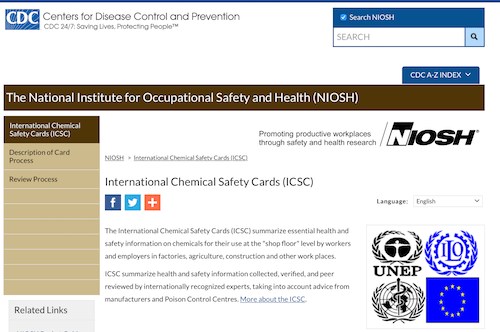 CDC/NIOSH/WHO国际化学品安全卡