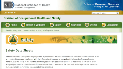 NIH/ORS安全数据表