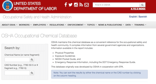 OSHA/EPA职业化学数据库