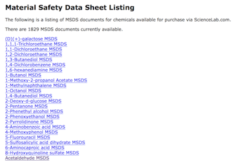 材料安全数据表清单