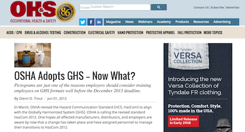 OSHA采用了GHS