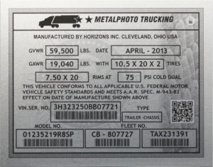 Metalphoto Trucking Vin标签板